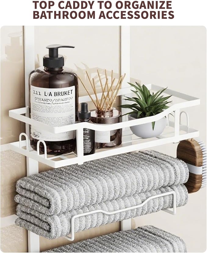 Hanging Towel Racks for Bathroom No Drill - Over The Door 8-Tier Bath Towel Storage Organizer for Small Bathrooms - Back Door Large Tiered Towel Holder Hanger for Rolled Towels RV Camper White