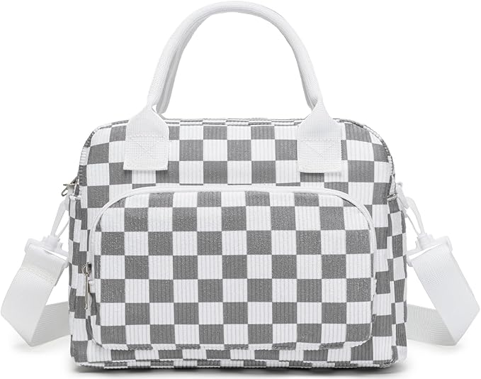 Lunch Bag Women Lunch Box for Women Adult Cute Insulated Lunch Bag Lager Cooler Lunch Tote Bags for Work Picnic (Beige-Gray Plaid)