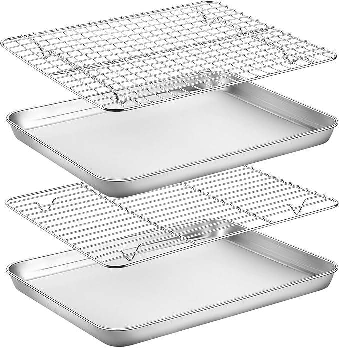 Baking Sheet with Cooling Rack Set of 4, Stainless Steel Cookie Sheet Pan