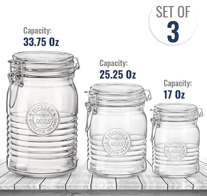 Bormioli Rocco Officina 1825 Jar with Swing Top - Clear, Set of 3