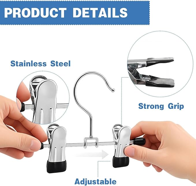 Adjustable Stainless Steel Shoe Rack Pants Folder Multi-Functional Portable Travel Laundry Washing Machine Rack Hooks Socks Clip Boot Hanger Set of 6