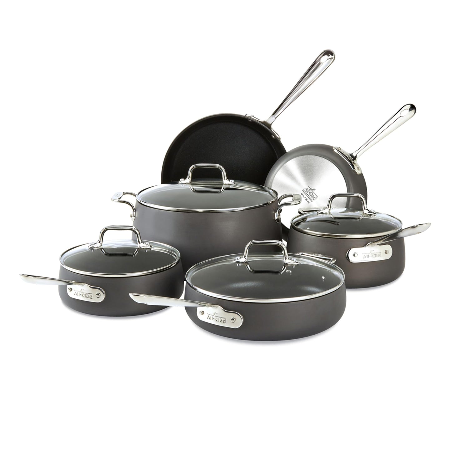 All-Clad HA1 Hard Anodized Nonstick Cookware Set 10 Piece Induction Oven Broiler Safe 500F, Lid Safe 350F Pots and Pans Black