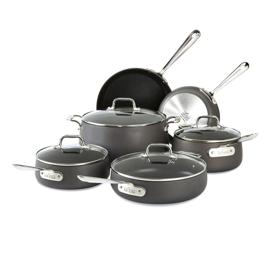 All-Clad HA1 Hard Anodized Nonstick Cookware Set 10 Piece Induction Oven Broiler Safe 500F, Lid Safe 350F Pots and Pans Black