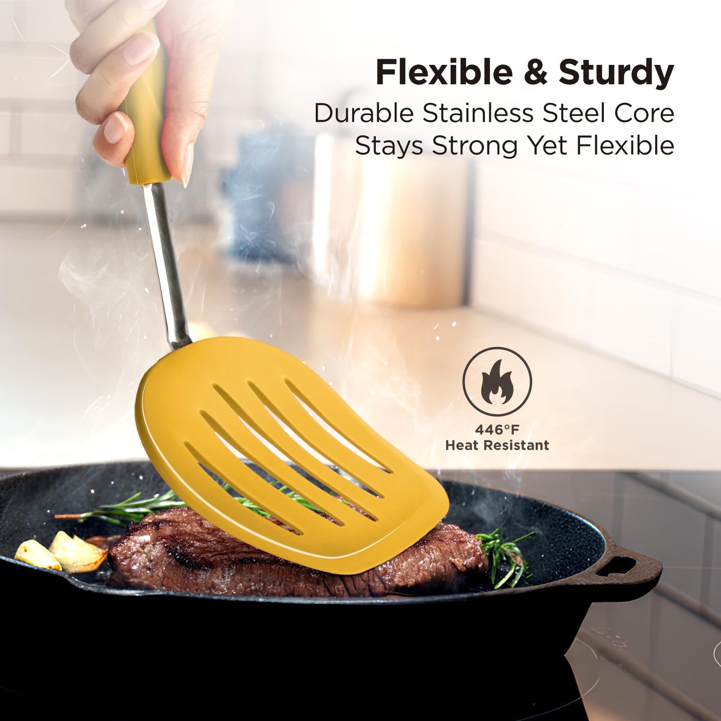 Kitchen Mama WaltzGrip Platinum Silicone Pancake Spatula Turner, Yellow