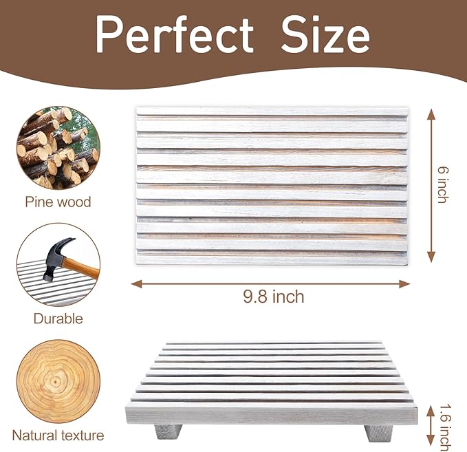 Renawe Wood Pedestal Stand for Bathroom Tray Kitchen Counter Decor Bathroom Sink Accessories Decorative Wooden Risers for Kitchen Soap Tray Vanity White Bathroom Counter Decorations Dish Soap Holder