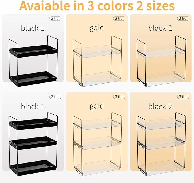 Bathroom Countertop Organizer, 2 Tier Acrylic Tray Vanity Counter Skincare Organizer Shelf, Kitchen Under Sink Standing Rack, Home Storage Holder for Lotion Makeup Cosmetics Perfume Spice, Gold