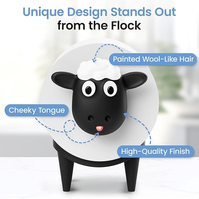 Sheep Toilet Paper Holder 3-Pack, Black Sheep Funny Bathroom Decor, Free Standing Cute Animal Toilet Paper Organizer, Unique Bathroom Accessories, Modern Farmhouse Decor, No Assembly, Gift-Ready