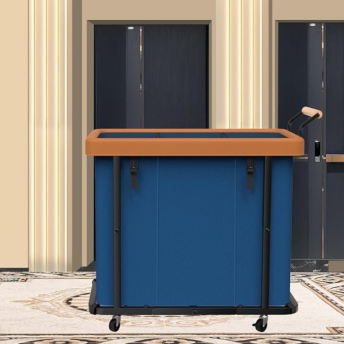 230L (60 Gal) Extra Large Fashion Laundry Sorter 3 Section with Lid, Rolling Laundry Basket Hamper with Handle, Laundry Organizer Storage Cart with Sturdy Metal Frame for Laundry Room, Dark Blue