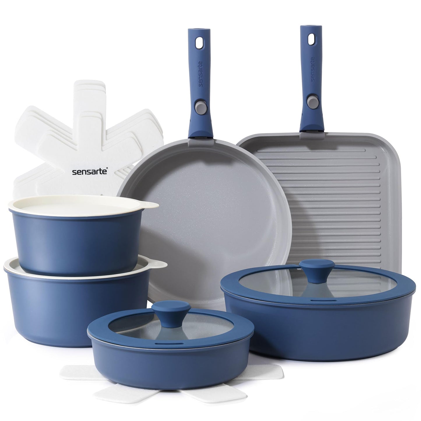 SENSARTE 24 Piece Nonstick Detachable Handle Pots and Pans Set Black