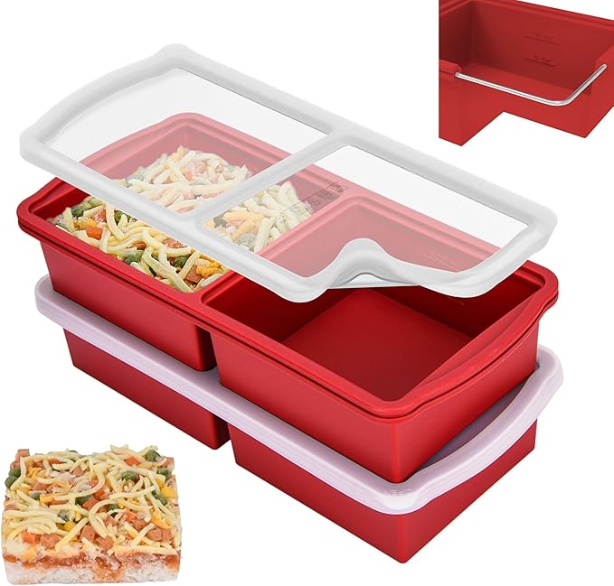 ZIP STANDING Silicone Freezer Trays with Lid,2-cup Soup Freezer Container large Ice Cube Molds with Reinforced Steel Ring Top for freezing Soup Sauce Broth Leftovers oven Dishwasher -Safe (yellow)