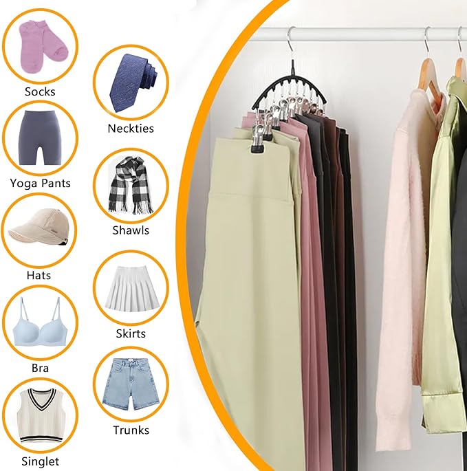 Legging Hangers for Closet Organizer, Hat Hangers for Closet 2 Pack with 10 Clips Holds 20 Leggings, Legging Hanger, Pants Storage Organizer Suitable for Socks, Panties, Underwear, Pants (White)