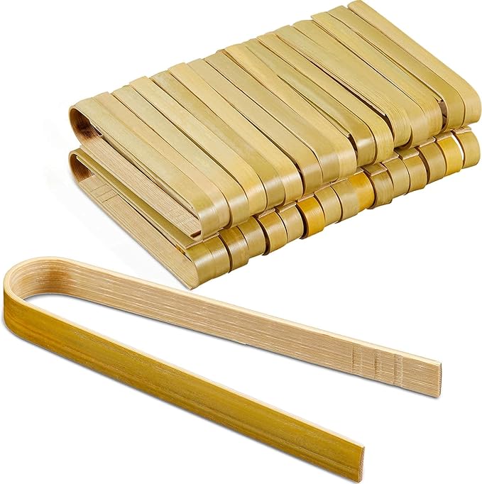 Patelai 90 Pieces Mini Bamboo Tong for Charcuterie Appetizer Bulk, 4 Inch