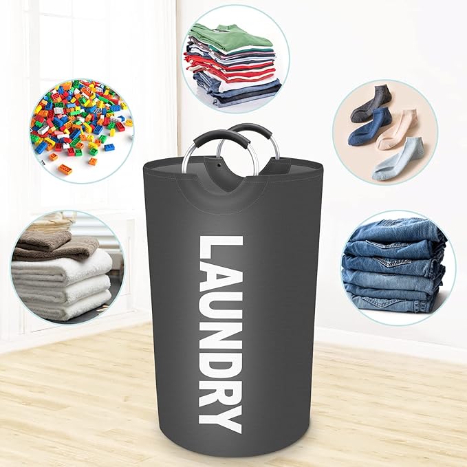 StorageRight 75L Large Laundry Basket, Laundry Hamper, Dirty Clothes Hamper for Laundry, Collapsible, Waterproof Laundry Baskets with Foam Protected Aluminum Handles for Laundry, Dorm, Family (Grey)