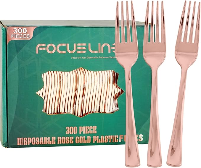 FOCUSLINE 300 Pack Disposable Gold Plastic Forks