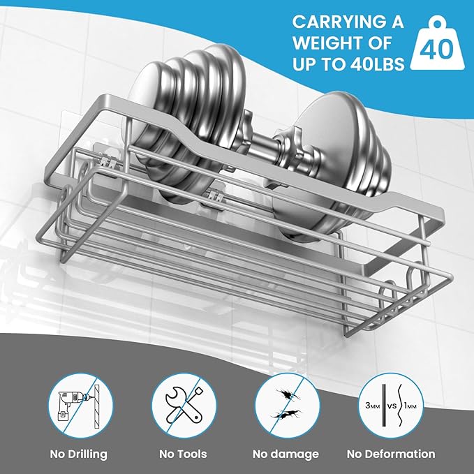 Shower Caddy Shelves Organizer, Single Pack, No Drilling Wall Mounted Self Adhesive Shower Shelves, Paint Nickel