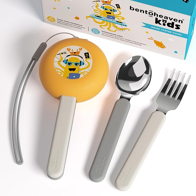 Bentoheaven Kids Utensils Set with Case, Reusable Fork & Spoon, Dachshund