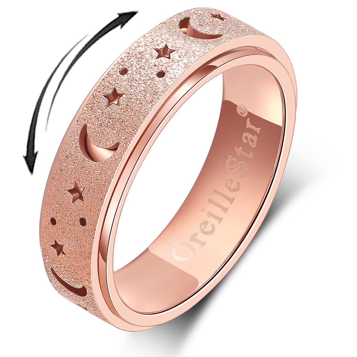 Anxiety Ring for Women Spinner Ring Fidget Ring Fidget Toys Adults Thumb Spinner Rings for Men Stainless Steel Moon Star Rainbow Size 9