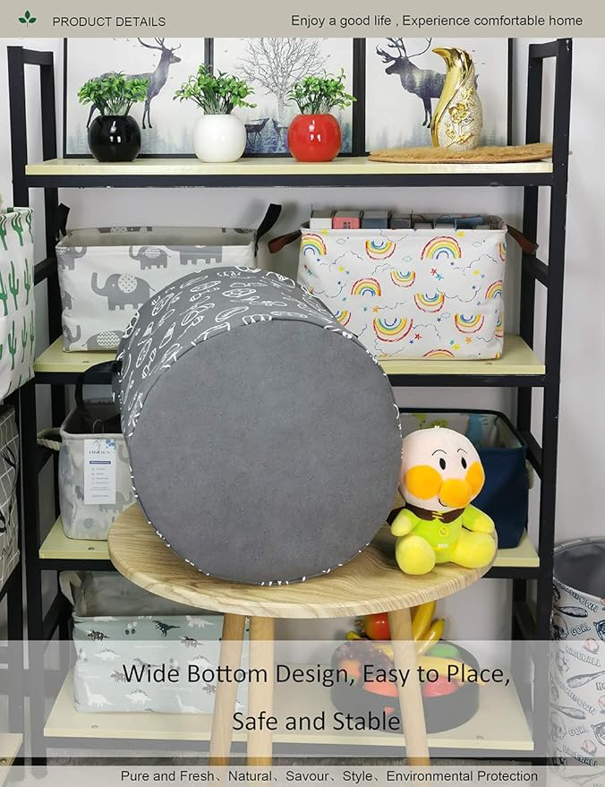 Round Waterproof Laundry Basket、Foldable Storage Basket、Laundry Hampers with Handle、Gift Basket,Suitable for Children's Room and Toy Storage (Grey Sports Ball)