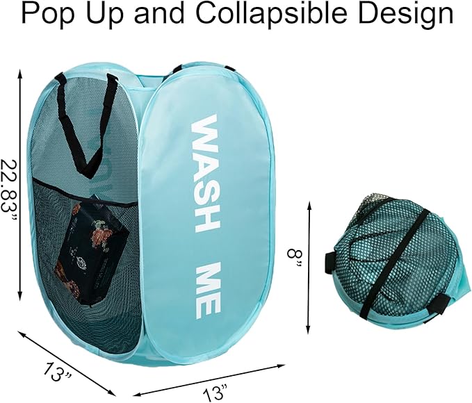 2Pack Collapsible Laundry Baskets Pop Up Laundry Hamper Mesh Storage Bins Clothes Hamper for Laundry, Blue