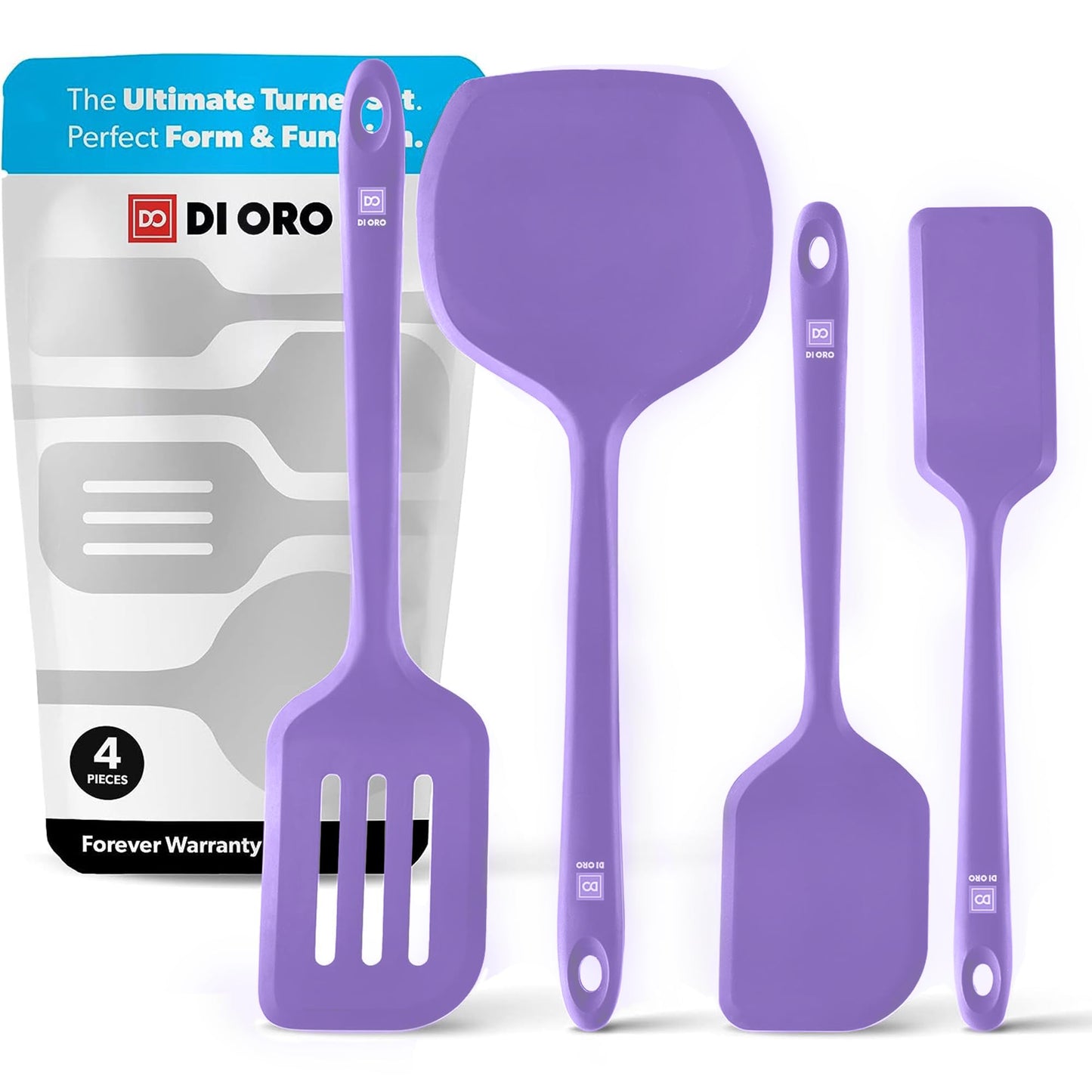 DI ORO Silicone Turner Spatula Set - 600F Heat Resistant, 4-Pc Blue