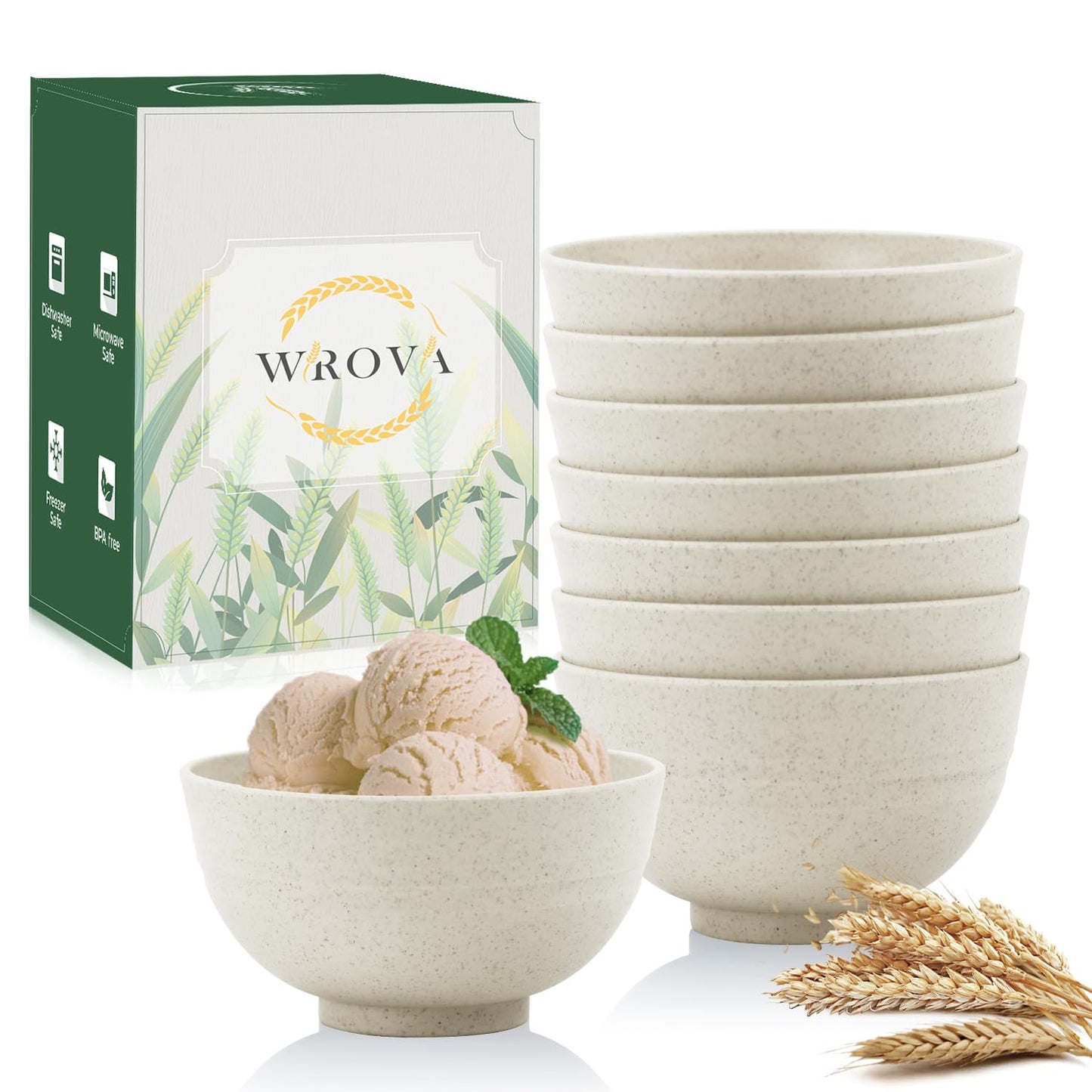 Wrova wheat straw small bowls 10oz set of 8 - Unbreakable Dessert Bowls for kids - Mini Bowl Sets for Ice Cream,Snack and Fruits - Microwave & Dishwasher Safe Appetizer Bowls (Deep Grey)