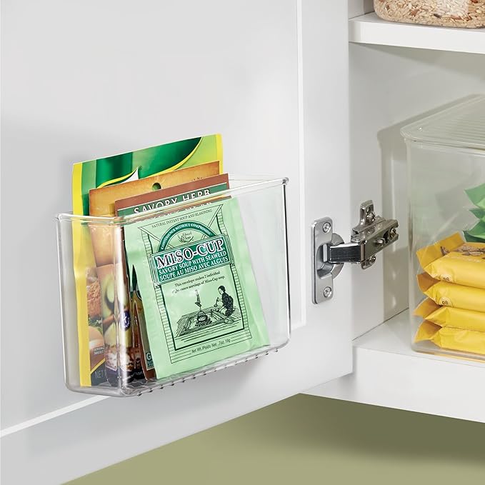 iDesign Adhesive Organizer Bin - Damage-Free Hanging for Kitchen, Bathroom, or Office - Set of 4 - Clear