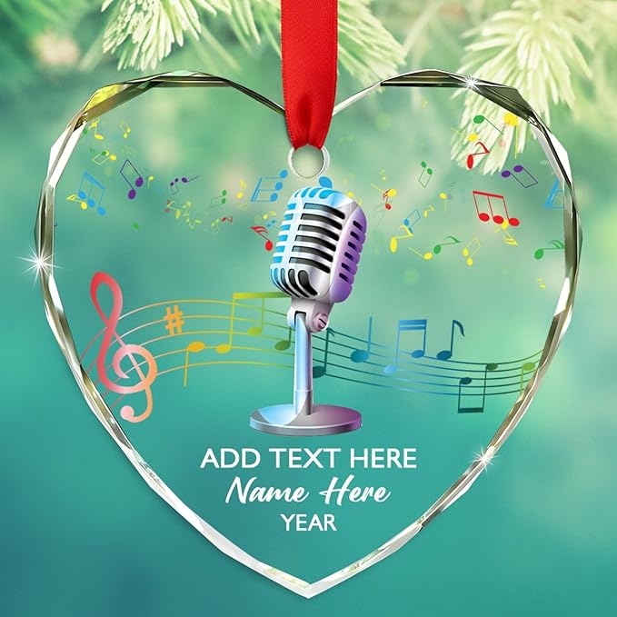 Personalized Drum Musical Instrument Glass Ornament, Customized Year Text Name Christmas Ornaments Gift for Drummer Husband Wife Dad Mom Kids, Unique Drum Set Glass Christmas Ornament for Birthday