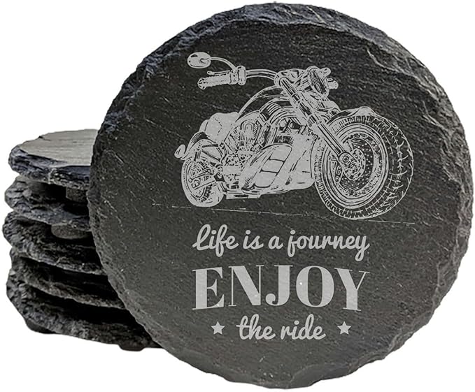 Engraved Motorcycle Journey Slate Coasters Set of 4 – Square – USA Made