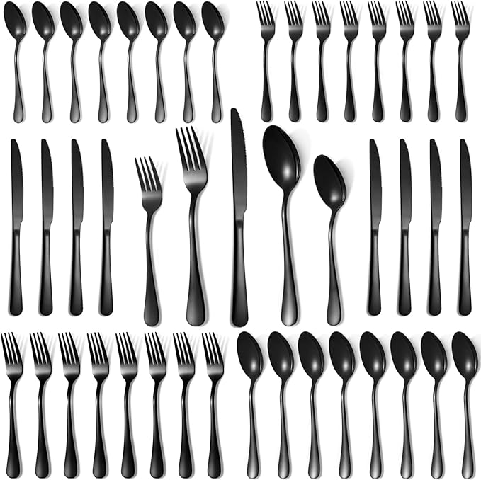 Silverware Set,40-Piece Stainless Steel Flatware Set for 8(Black)