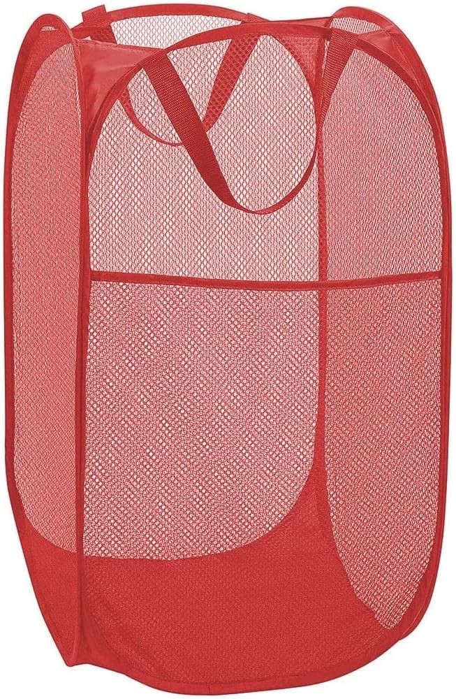 BATTOO Deluxe Strong Mesh Pop up Laundry Hamper Basket with Side Pocket for Laundry Room, Bathroom, Kids Room, College Dorm or Travel Red