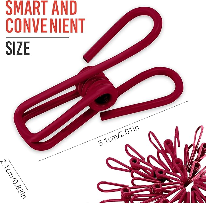 30 Pack Red Chip Bag Clips for Food - PVC 2 Inch Coated Sealer for Sealing Food - Paper Holder, Clothesline Clip for Laundry Hanging, Kitchen Bags, Multipurpose Clothes Pins