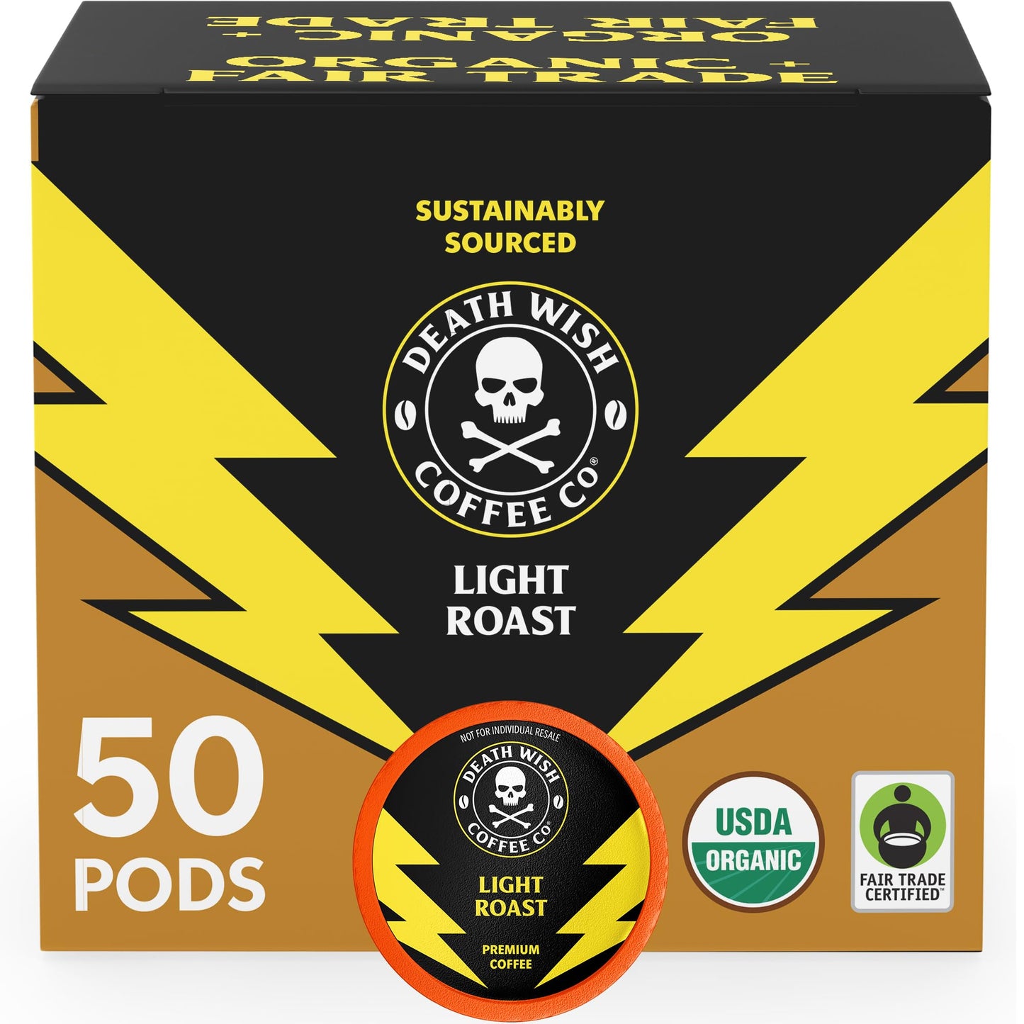 Death Wish Coffee Valhalla Java Medium-Dark Roast Pods, Organic, 50 Count