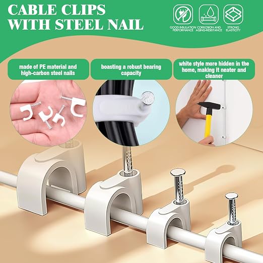 800Pcs 4mm 6mm 8mm 10mm J-Hook Ethernet Cable Nails Wire Clips