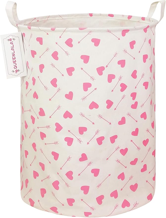 QUEENLALA Large Storage Basket,Laundry Hamper/Bathroom/Home Decor/Collapsible Round Storage Bin,Boys and Girls Hamper/Boxes/Clothing(Heart Arrow)