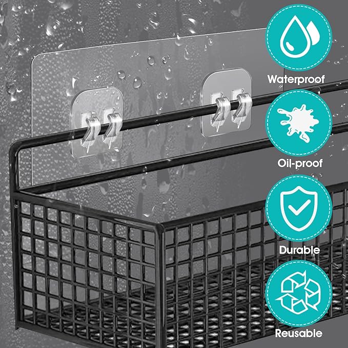 4 Pack Shower Caddy Adhesive Replacement, Strong Adhesive Sticker Hooks for Corner Shower Caddy Bathroom Shelf Basket Soap Dish Hanging Hooks Kitchen Accessories No Drilling