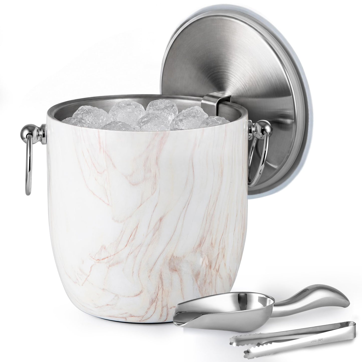 Insulated Ice Bucket, 3L Double Wall Stainless Steel Ice Bucket