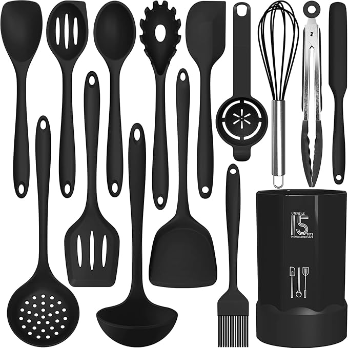 AOTHOD Silicone Cooking Utensils Set - 446°F Heat Resistant Silicone Kitchen Utensils,Spatula,Spoon, Kitchen Utensil Sets Gadgets Tools Set for Nonstick Cookware,Dishwasher Safe BPA FREE (Multicolor)