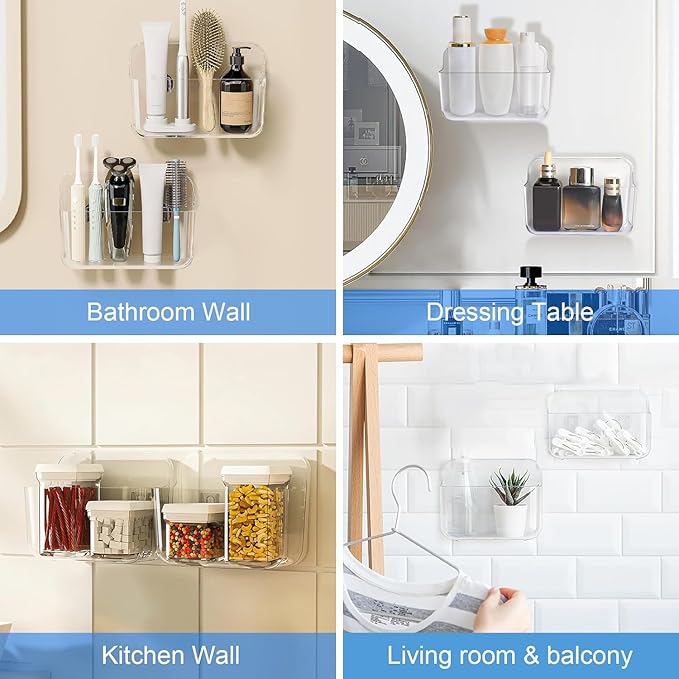 Diesisa 2pc Acrylic Wall Mount Organizer, Acrylic Adhesive Organizer, Clear Shelf, Bathroom Shelves for Wall,No Drilling Hang Walls,with Self Adhesive Tape, for Bathroom, Kitchen, Living Room