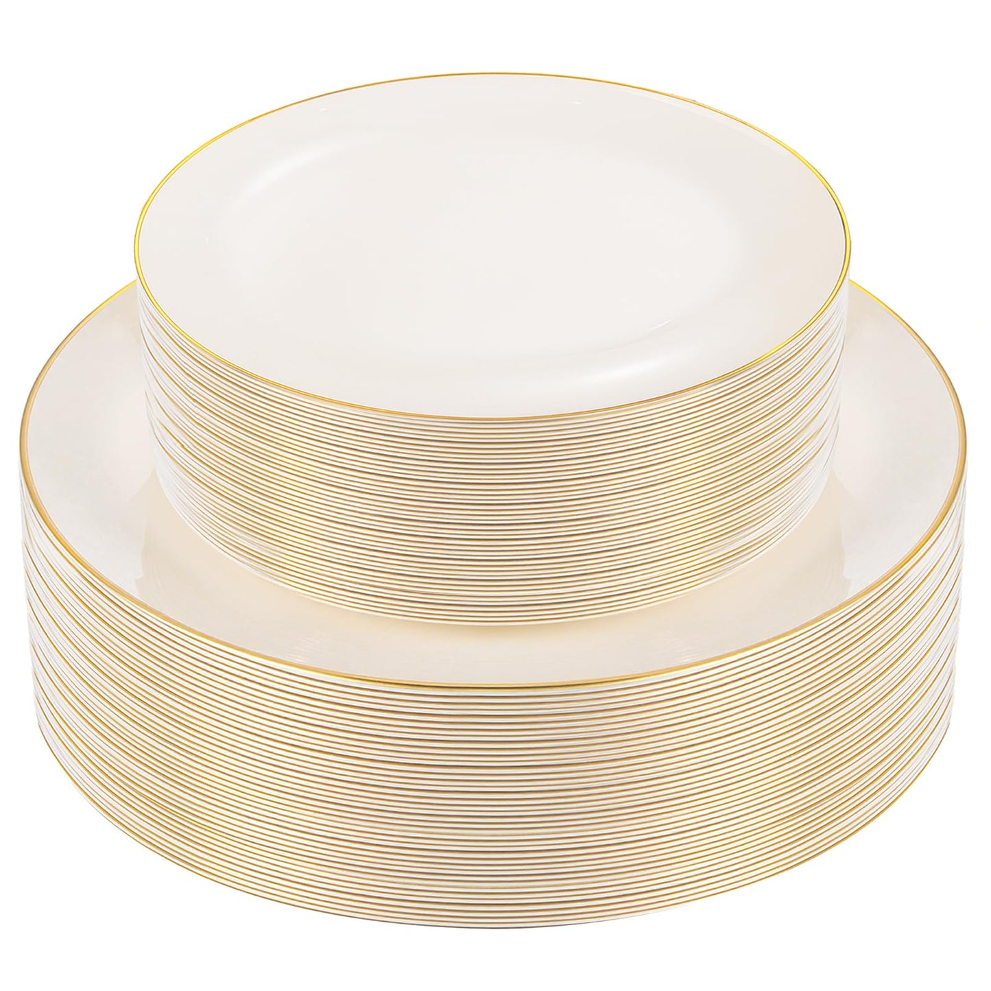 PULOTE 200 Pieces White Plastic Plates Disposable - Include 100PCS 10 inch Dinner & 100PCS 7 inch Dessert Plates, Ideal for Party & Wedding