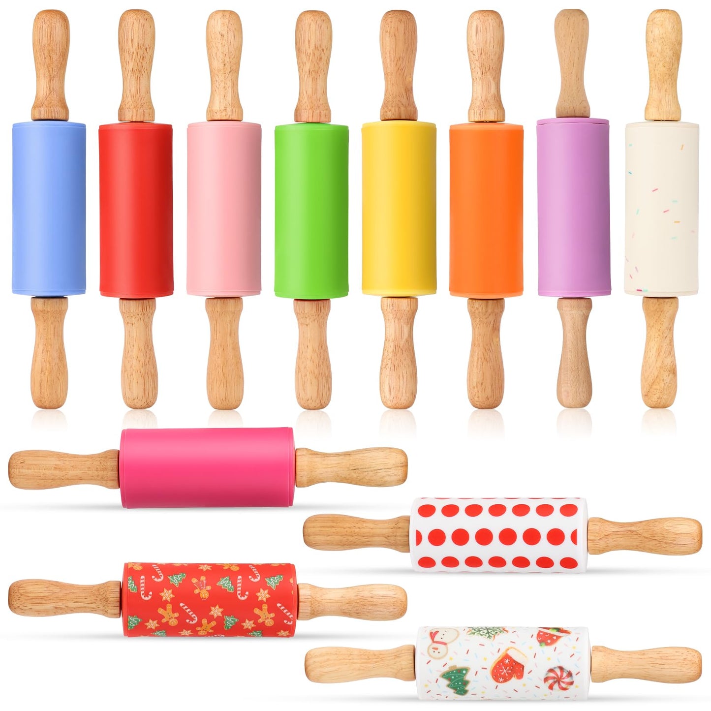 Honglida Mini Silicone Rolling Pin for Kids, Non-stick Surface Wood Handle, 9 Inch 2 Pack
