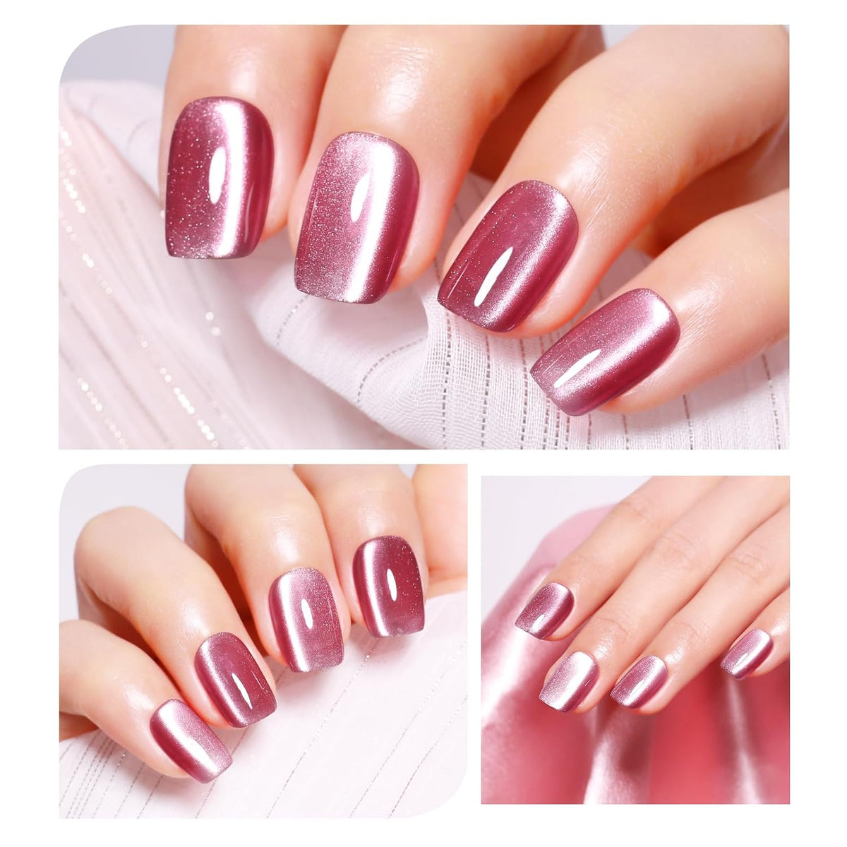 Imtiti Moonlight Cat Eye Gel Nail Polish, 15ml Nude Pink Holographic Crystal Cat Eyes Glitter UV Soak Off Gel Nail Polish with Magnetic Stick for Nail Art 1Pcs