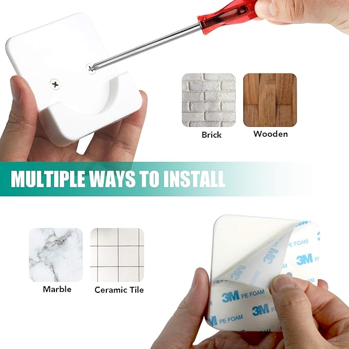 4 Pack Adhesive Shower Tension Rod Holder for Tile | Shower Curtain Rod Retainer for Wall Mount | No Drilling | Stick On | White (Shower Curtain Rod Not Included)