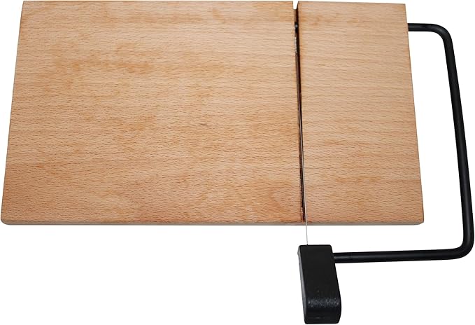 SlidingSusan Cheese Cutting Board - 11” Beech Wood with Silver Stainless Steel Slicer - Charcuterie Block for Hard & Soft Cheeses, Butter, Meat – Heavy Duty Handheld Kitchen Tool