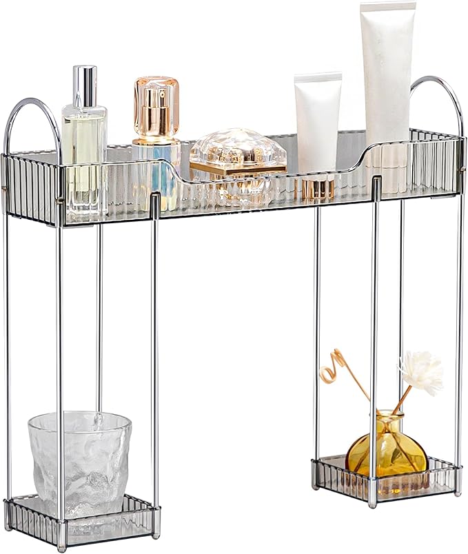 YCIA&DONE Bathroom Countertop Organizer Over The Faucet, Narrow Counter Organizers Above Sink, Table Mounted Faucet Over Sink Shelf for Kitchen, Toilet, Laundry(Smoky Gray)