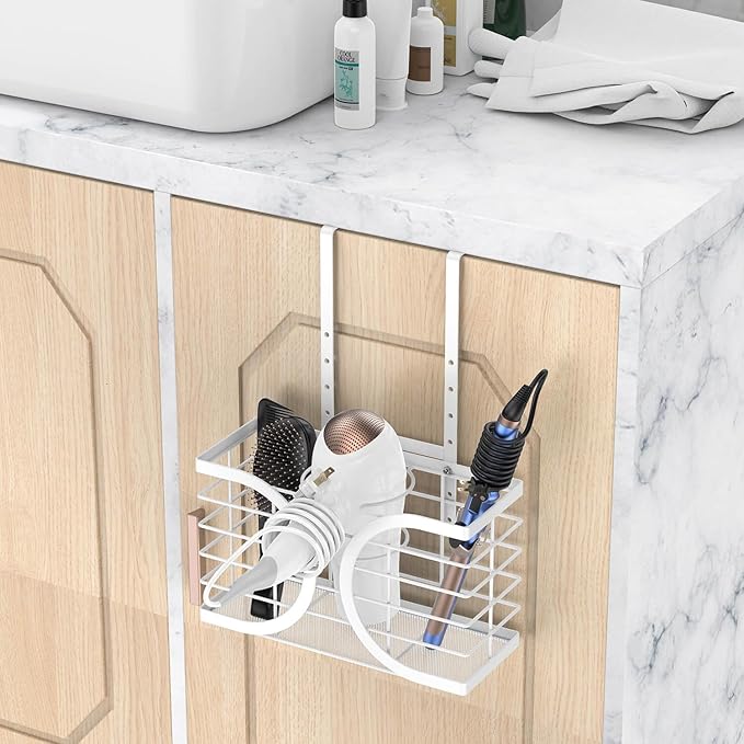 Hair Dryer Holder 3in1 Hair Tool Organizer/Wall Mounted,Cabinet Door or Desk-based Blow Dryer Holder/Height-adjustable Curling Iron Holder/Bathroom Cabinet Organizer for Flat Irons Curling Wand