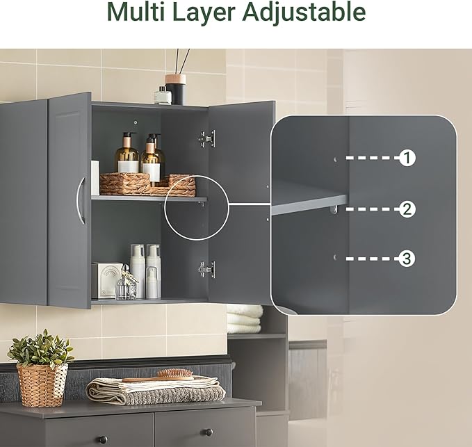 Haotian Wall Cabinet Laundry Room, Wall Storage Cabinet Kitchen Bathroom Garage, Medicine Cabinet with Shelf, Grey FRG231-DG
