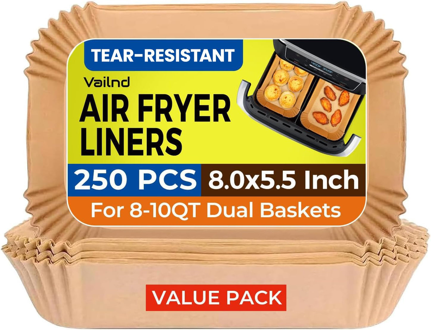 250 Pcs 9" Square Air Fryer Liners Disposable for 8-12QT, Parchment Paper