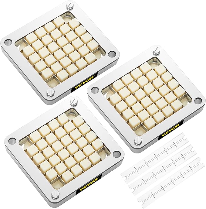 VEVOR Replacement Chopper Blade, 3/8 inch, 3 PCS French Fry Blade Assembly with 6 Extra Knives, Stainless Steel Dicer Parts and Push Block for Cutting Potatoes Carrots Onions Cucumbers Mushrooms