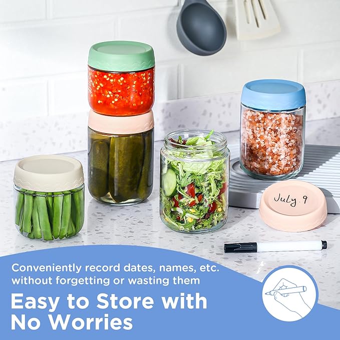 DRKIO 10 & 16 Oz Overnight Oats Containers with Lids - 6 Pack Glass Storage Jars with Airtight Lids Wide Mouth Mason Food Jars Great for Meal Prep Salad Chia Puddirg Snacks Yogurt Sugar Spice Cereal
