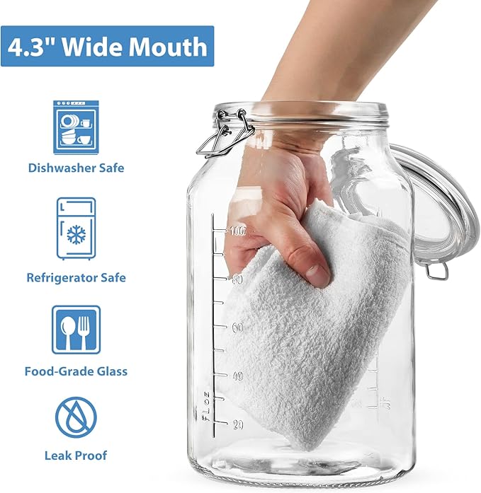 1 Gallon Round Glass Storage Jars, Airtight Glass Pickle Jars, Mason Jars